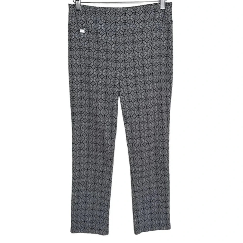Joseph Ribkoff Womens 8 Stretch Pull On Black White Geometric Pant